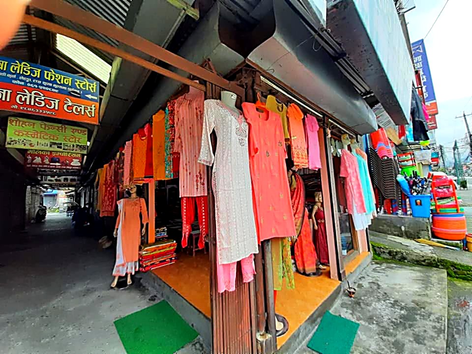 P and P Suppliers storefront corner, New Road, Pokhara